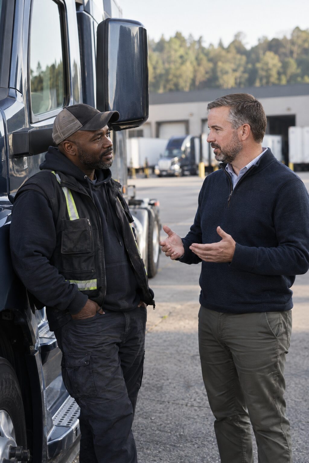 Professional driver and fleet leader discussing the driver experience